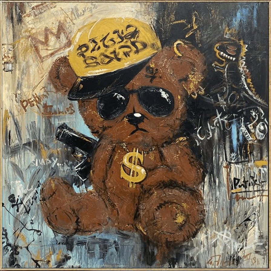 Pop Street Art Graffiti Thinking Bear Canvas Painting Trend