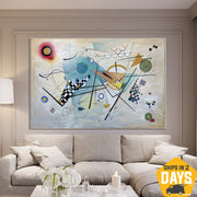 Original Colorful Shapes Abstract Expressionist Art Kandinsky Style Paintings On Canvas Geometric Figures Artwork for Room Decor | FIGURE AGILITY 42"x64" - Trend Gallery Art | Original Abstract Paintings