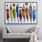 لوحات تجريدية كبيرة من الأفارقة الملونة على خلفية بيضاء ديكور حائط عمل فني زيتي أصلي | THE GUARDS OF NATURE