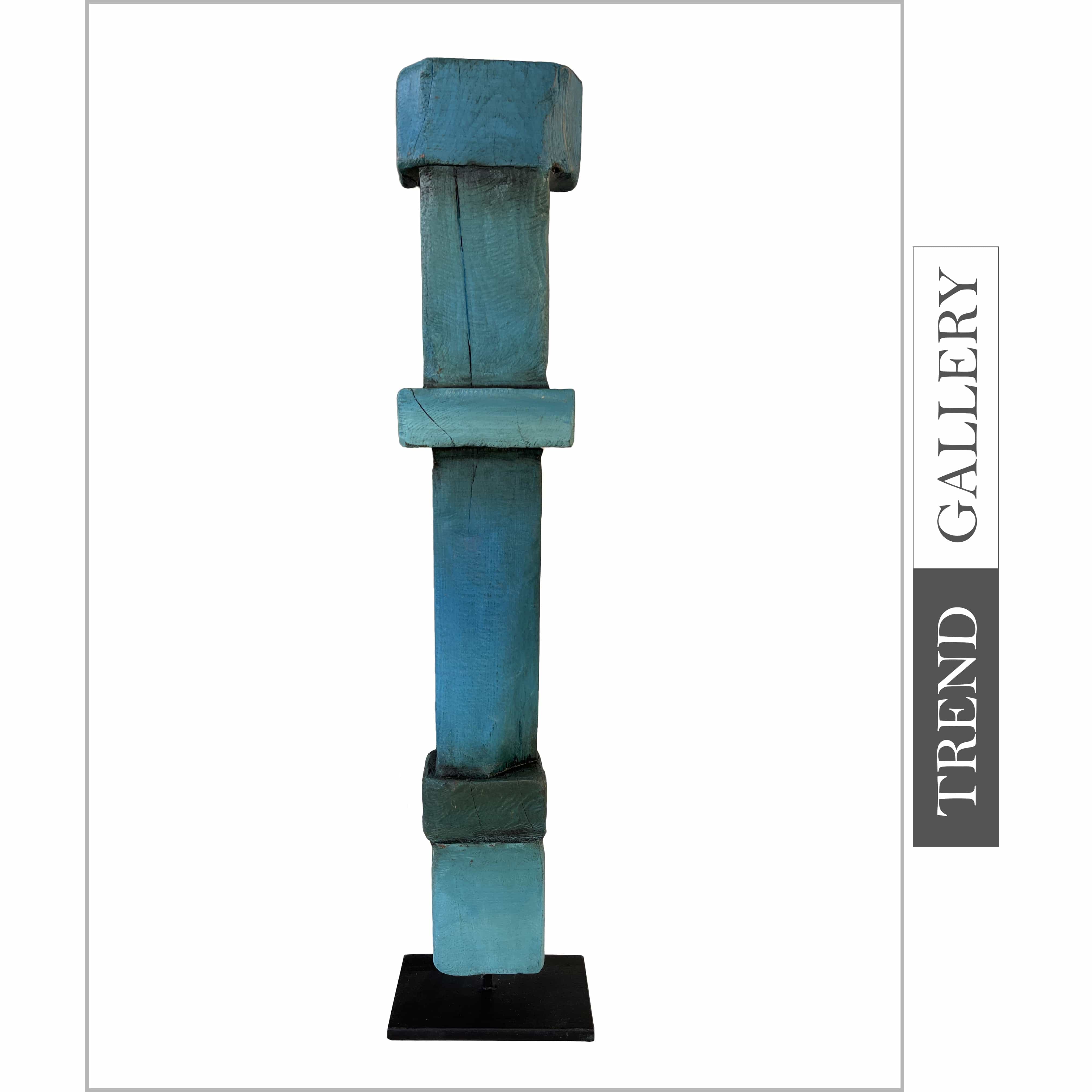 Creative Blue Totem Original Table Decor Wood Sculpture Modern Desktop Art for Home | TURQUOISE 27"x4.7" - Trend Gallery Art | Original Abstract Paintings