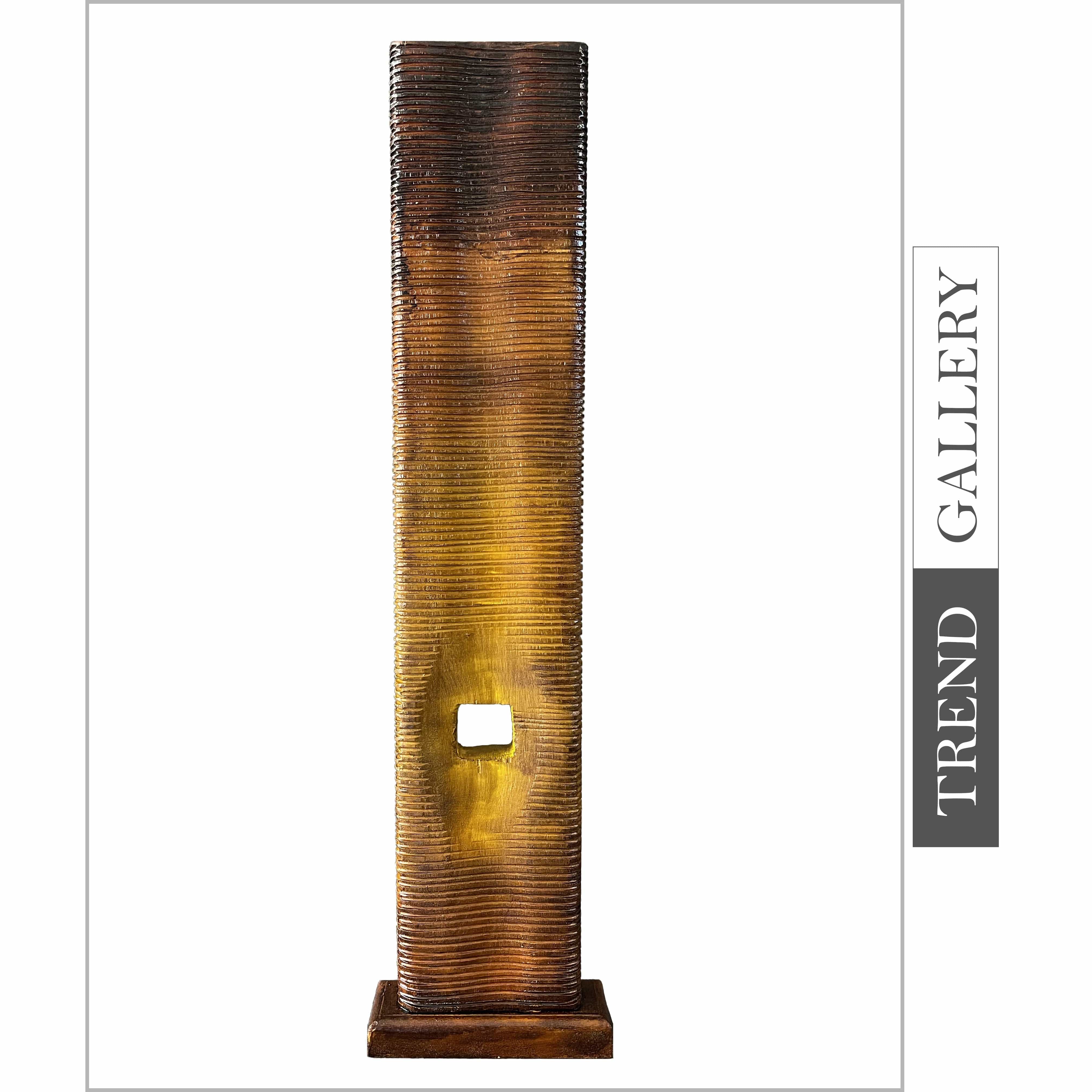 Original Wood Figurine Abstract Square Creative Modern Sculpture Table Decor Wood Desktop Art | HONEY TOWER 27"x5" - Trend Gallery Art | Original Abstract Paintings