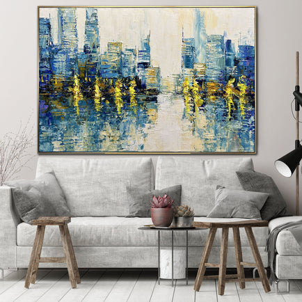 Abstract Rainy City Oil Painting Atmospheric Modern Artwork Textured Wall Art for Living Room | URBAN RAIN
