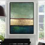Original Green Paintings On Canvas Acrylic Modern Gold Leaf Art Modern Wall Art for Hotel Decor | LAYERS OF FORTUNE