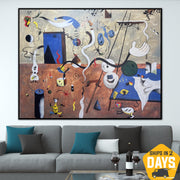 Abstract Colorful Shapes Surrealism Paintings On Canvas Joan Miro Style Original Abstract Beasts Geometric Figures Modern Wall Decor | SUDDEN VERVE 42"x53.7"