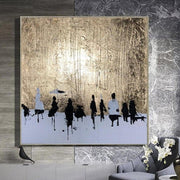 Large Abstract Human Oil Painting Modern Gold Leaf Art Gray Wall Art Modern Wall Decor | SKY OF GOLD