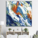 Large Blue Painting On Canvas Oversized Impasto Painting Orange Painting Expressionist Art Fine Art Painting Over The Fireplace Decor | LAZY COLORS