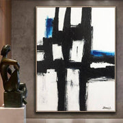 Large Canvas Art Original Black And White Art Blue Canvas Franz Kline style Texture Art | UNEXPLAINABLE FEELING