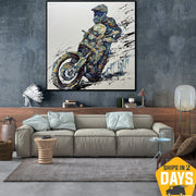 Abstract Motorcycle Paintings On Canvas Original Motorsport Impasto Wall Art for Home | OBSESSION 40"x40"