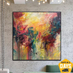 اللوحة الملونة مجردة قماش الفن الحديث اللوحة متعددة الألوان مجردة جدار الفن المعاصر جدار الفن ديكور | STRAWBERRY FIELDS 50"x50"