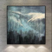 لوحة تجريدية كبيرة جدًا على قماش البحر الأزرق لوحة فنية سوداء لجدار البحر لوحة موجة | RAGING STORM