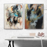 مجموعة من 2 لوحات تجريدية ملونة لوحة قماشية Diptych جدار الفن أعمال فنية محايدة ألوان الباستيل على قماش جدار الفن الحديث | DAY VS NIGHT