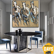 Colorful Horses Artwork Original Animal Oil Painting Abstract Brown Wall Art for Office Decor | HORSES TRIO 39.37"x39.37" - Trend Gallery Art | Original Abstract Paintings