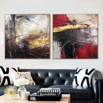 Large Colorful Painting on Canvas Modern Gold Leaf Wall Art Diptych Painting Black Artwork Set Of 2 Paintings for Indie Decor | RED AND PURPLE LIGHT