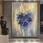 Extra Large Colorful Flowers Painting Very Peri Romantic Wall Art Abstract Painting Hotel Art | FLOWER HEART