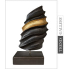 Abstract Ribbed Oval Wood Sculpture Black Table Statue Original Wood Figurine Desktop Art for Room | GOLDEN RATIO 15.8"x10.3" - Trend Gallery Art | Original Abstract Paintings