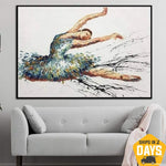 لوحة زيتية تجريدية كبيرة راقصة الباليه ترقص لوحات Impasto الأصلية على قماش عمل فني لتزيين الحائط | BALLERINA LIVIE 20"x28"