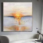 Oversized Abstract Ocean Oil Paintings On Canvas Sunset Wall Art Contemporary Wall Decor | BEIGE SUNSET
