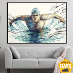 السباح التجريدي الأصلي اللوحة الرياضية على قماش السباحة الجميلة الفن الحديث المعاصر جدار الفن ديكور | INTENSE TRAINING 20"x28"