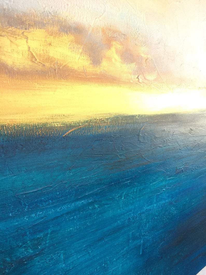 Large Oil Painting Original Canvas Blue Abstract Painting Gray Painting Sunset Painting | SUMMER SUNSET - Trend Gallery Art | Original Abstract Paintings