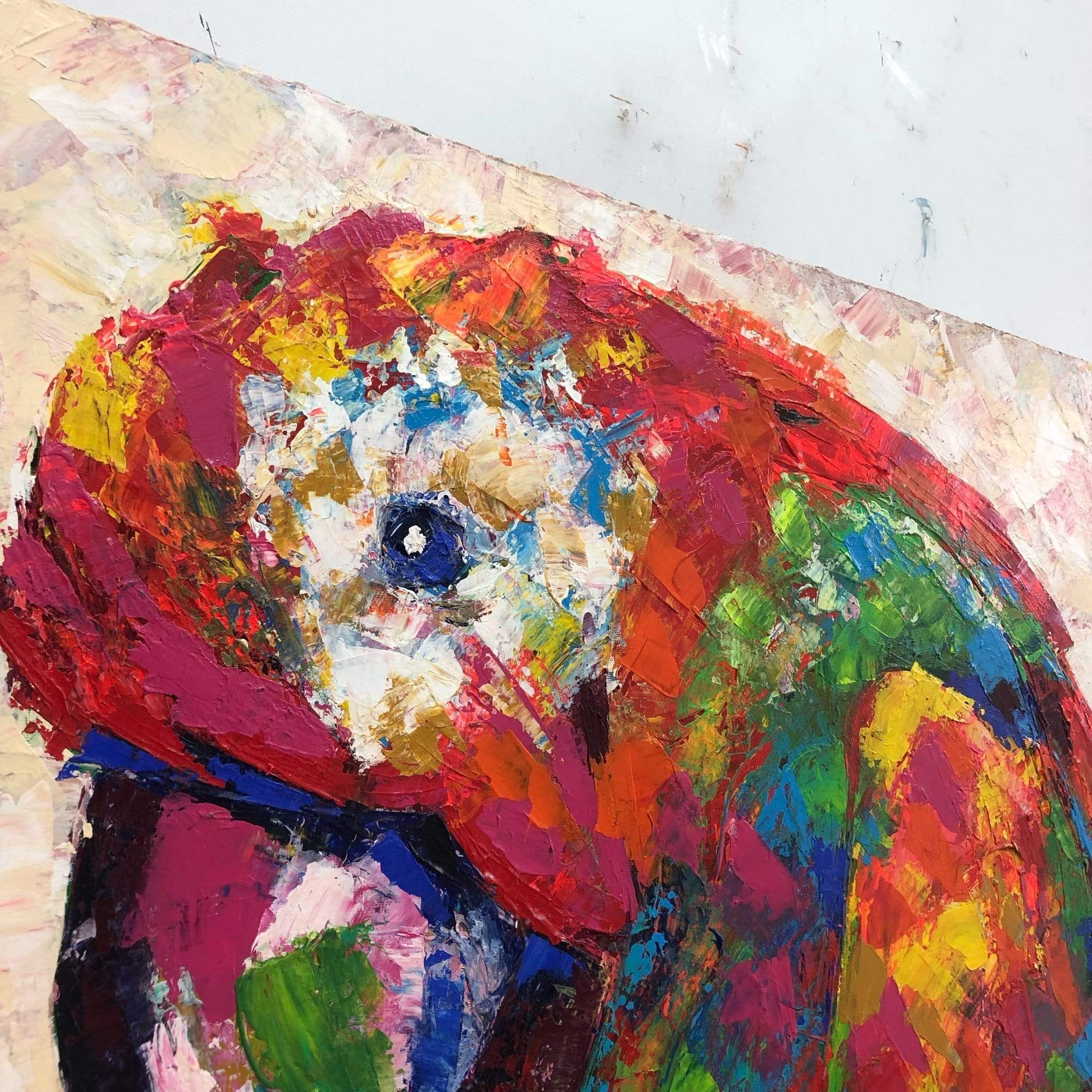 Large Parrot Painting on Canvas Vibrant Wall Art Tropical Artwork Animal Art Original Bird Wall Art Contemporary Art Aesthetic Decor | RED PARROT 40"x30" - Trend Gallery Art | Original Abstract Paintings