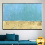 لوحة فنية كبيرة جدًا من القماش الأزرق لوحات جدارية صفراء على لوحة زيتية تجريدية من القماش | SUNNY DAY 24"x35"