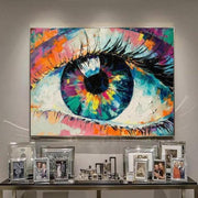 كبير الحجم إطار جدار الفن العين اللوحة الملونة اللوحة مجردة الاكريليك اللوحة الحديثة الرسم على قماش | THE SEEING EYE