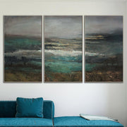 Extra Large Abstract Landscape Paintings On Canvas Expressionist Art Set Of 3 Painting Handmade Triptych Paintings | NIGHT BEACH