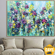 Extra Large Flowers Paintings On Canvas Purple Painting Green Modern Textured Painting Oil Painting Modern Artwork Wall Decor | SPRING FIELD 23.6"x31.5"
