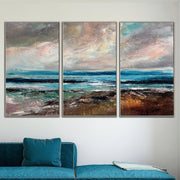 Original Abstract Seascape Set Of 3 Paintings On Canvas Ocean Oil Painting Handmade Blue Art Triptych Paintings | AHEAD OF THE STORM - Trend Gallery Art | Original Abstract Paintings
