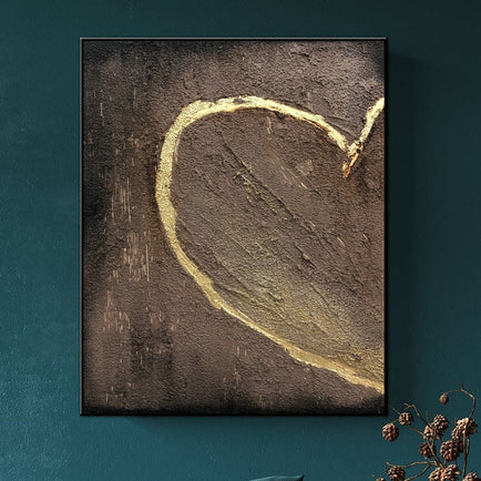 Large Abstract Heart Painting On Canvas Brown Wall Art Hand Painted Art Impasto Painting Romantic Gift For Couple Artwork Home Decor | LOVE IS COMING