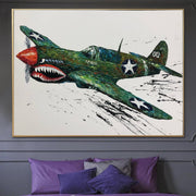 لوحات طائرة مجردة على قماش غرفة الحضانة ديكور Impasto النفط الطيران اللوحة للأطفال غرفة Curtiss P-40 Warhawk جدار الفن| CARTOON PLANE