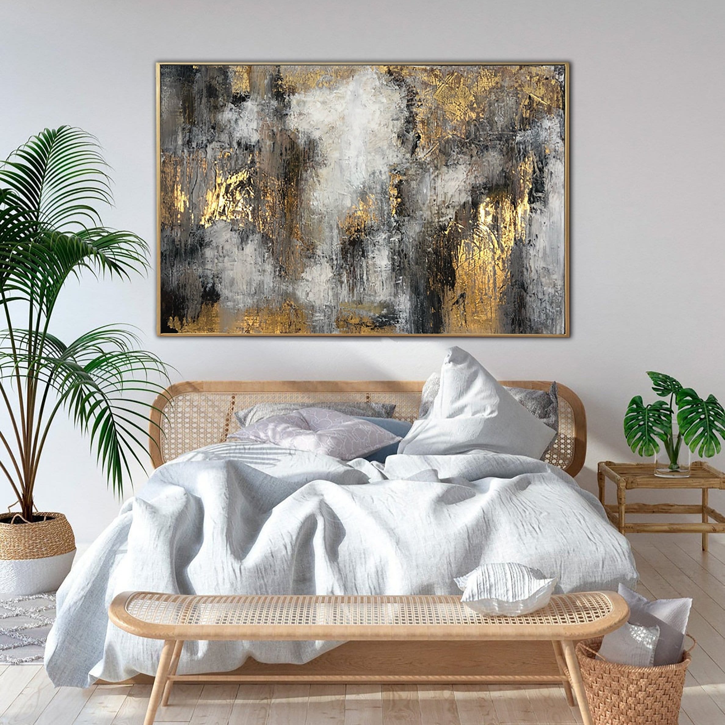 Large Abstract Oil Paintings On Canvas Gold Leaf Artwork Heavy Textured Wall Art Luxury Painting Original Hand Painted Art Wall Decor | ENERGY FLOWS - Trend Gallery Art | Original Abstract Paintings