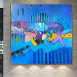 Large Blue Paintings On Canvas Abstract Graffiti Painting Original Handmade Painting Ukraine Artist | BLUE GRAFFITI