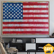 Large USA Flag Painting United States Flag Artwork on Canvas Original Neo-Expressionism Art Textured Paintings On Canvas Handmade Map Room Decor | USA FLAG 31.49"x43.30" - Trend Gallery Art | Original Abstract Paintings