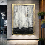 Gold Leaf Contour Painting Large Gold Leaf Artwork Gray Painting Decor Golden Art Oversized Paintings on Canvas Rich Texture Artwork | ANCIENT CLARITY