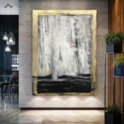 Gold Leaf Contour Painting Large Gold Leaf Artwork Gray Painting Decor Golden Art Oversized Paintings on Canvas Rich Texture Artwork | ANCIENT CLARITY - Trend Gallery Art | Original Abstract Paintings