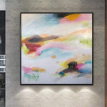 Large Colorful Painting On Canvas White Abstract Art Contemporary Wall Art | WATERCOLOR SUNSET
