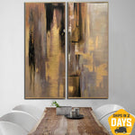 Large Abstract Oil Paintings On Canvas Gold Leaf Wall Art Brown Acrylic Painting Golden Paintings Modern Wall Art | RADIANCE OF ETERNITY 2p 69"x59"