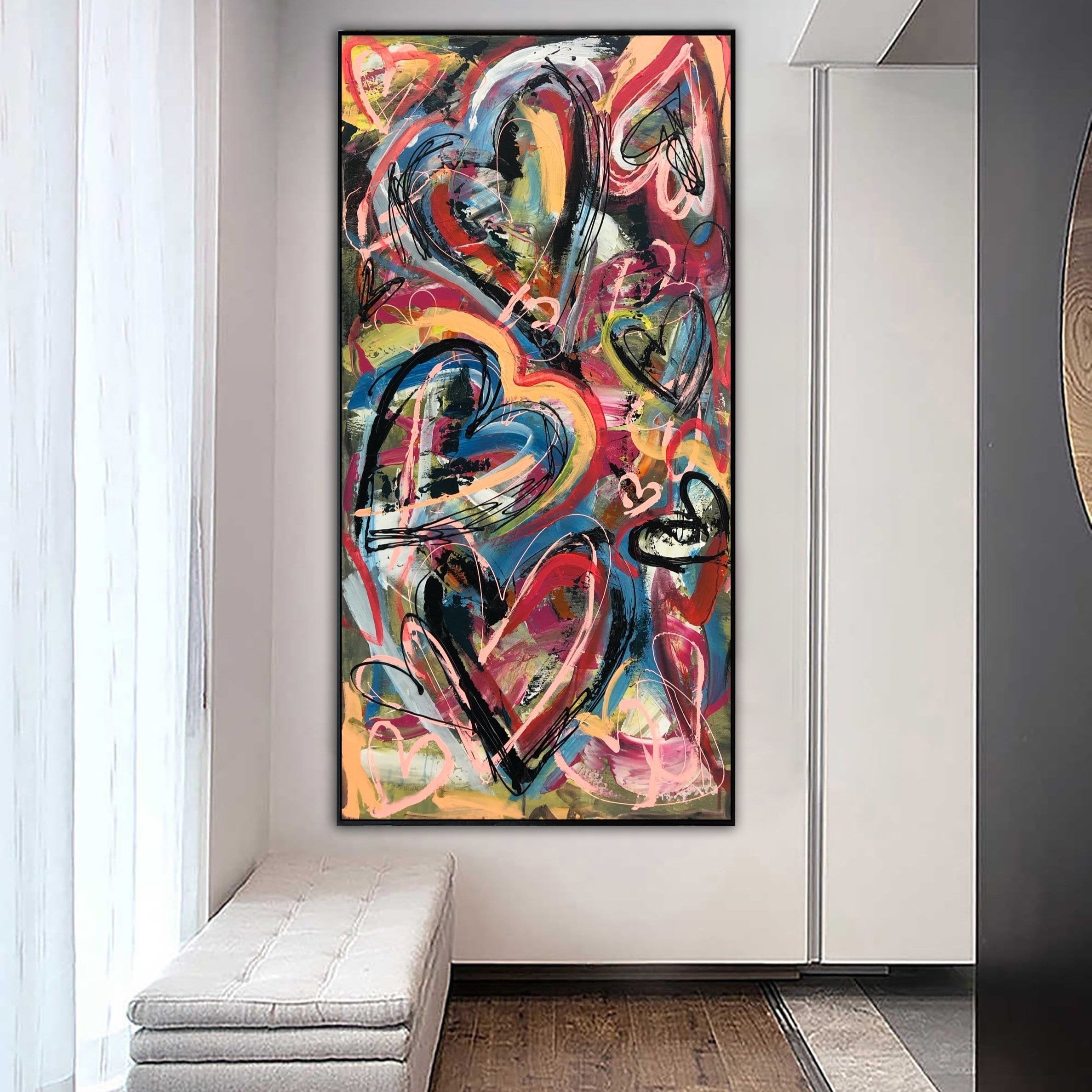 Abstract Colorful Wall Art Original Hearts Painting on Canvas Vibrant Artwork Street Style Wall Art Original Fine Art | EXPRESSION OF LOVE - Trend Gallery Art | Original Abstract Paintings