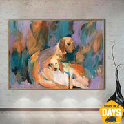 Large Dog Painting Abstract Colorful Wall Art Labrador Artwork Pet Painting Textured Art Luxury Painting Contemporary Wall Art | DOG FAMILY 40"x54"