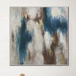 لوحة تجريدية زرقاء عمل فني رخامي صب الرسم على قماش الذهب ورقة الفن محكم جدار الفن المعاصر اللوحة الفاخرة | GLACIERS