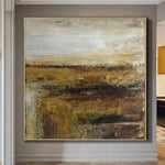 مجردة مجال اللوحة الأصلية رسم المناظر الطبيعية البني الطلاء على قماش جدار الفن الحديث | GOLDEN FIELD