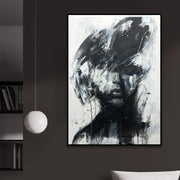Original Woman Painting On Canvas Black and White Female Portrait Modern Artwork Decor for Bedroom | DEEP DOWN