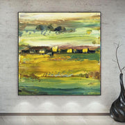 لوحة تجريدية ملونة صفراء زاهية جدار الفن لون زاهي الرسم على قماش أخضر فاتح اللوحة الجدار الشنق ديكور | BRIGHT FIELD