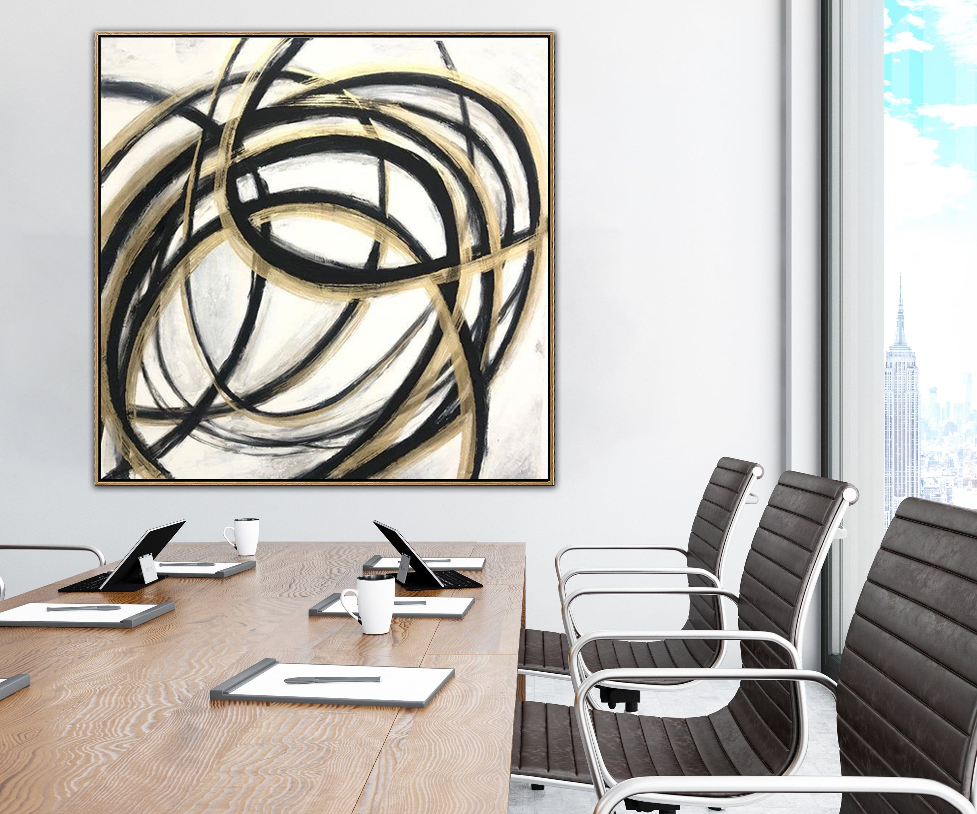 Oversize Abstract Black And White Paintings On Canvas Circle Fine Art Modern Wall Decor | GOLDEN LIVE LINE - Trend Gallery Art | Original Abstract Paintings