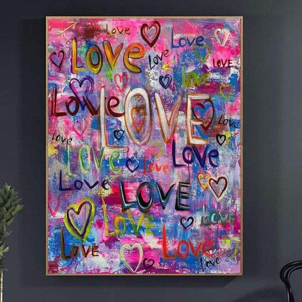 Yidepot Heart Shaped Canvas Art: Abstract Love Lines Prints for  Girls'bedroom 24x24 - Cute Colorful Artwork for Lovers, Valentines  Pictures