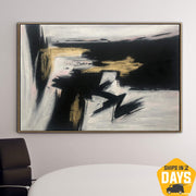 Large Abstract Black And White Oil Painting On Canvas Modern Fine Art Original Acrylic Gold Leaf Texture Wall Art | INFATUATION 53"x80"