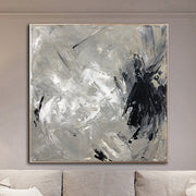 Abstract Gray Painting On Canvas Expressionist Painting Textured Black And White Wall Art Minimalist Black Blot Painting | BLOT