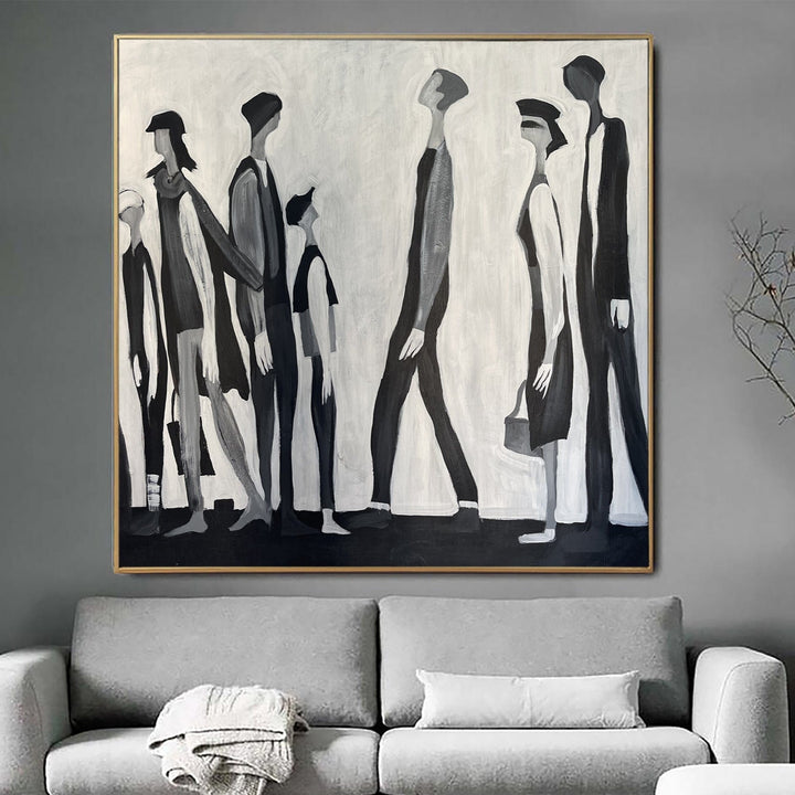 Original Abstract Humans Paintings On Canvas Black And White Figurativ