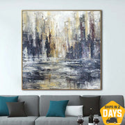 Large Abstract City Paintings On Canvas Expressionism Art Modern Textured Painting Contemporary Art Creative Painting | VENICE 15.7"x15.7"